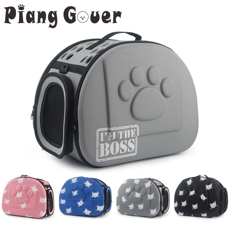 Cat Pattern Blue Dog Carrier Bag Portable Cats Handbag Foldable Travel Bag Puppy Carrying Shoulder Pet Bags