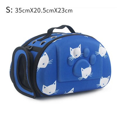 Cat Pattern Blue Dog Carrier Bag Portable Cats Handbag Foldable Travel Bag Puppy Carrying Shoulder Pet Bags