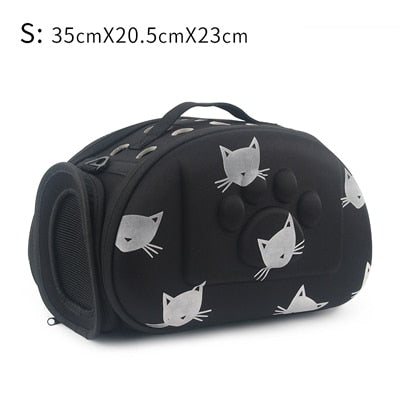 Cat Pattern Blue Dog Carrier Bag Portable Cats Handbag Foldable Travel Bag Puppy Carrying Shoulder Pet Bags