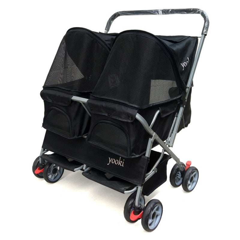 Advanced Double Seat Double Bed Dog Prams Light Folded Instantly Cat Stroller 8 Wheel