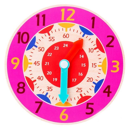 Children Montessori Wooden Clock Toys Hour Minute Second Cognition