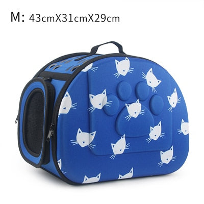 Cat Pattern Blue Dog Carrier Bag Portable Cats Handbag Foldable Travel Bag Puppy Carrying Shoulder Pet Bags