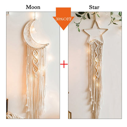 Nordic Star Moon Macrame Dream Catcher Boho Room Decor