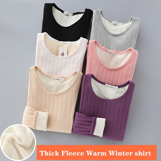 Winter Warm T Shirt Thick Fleece Thermal Underwear Long Sleeve