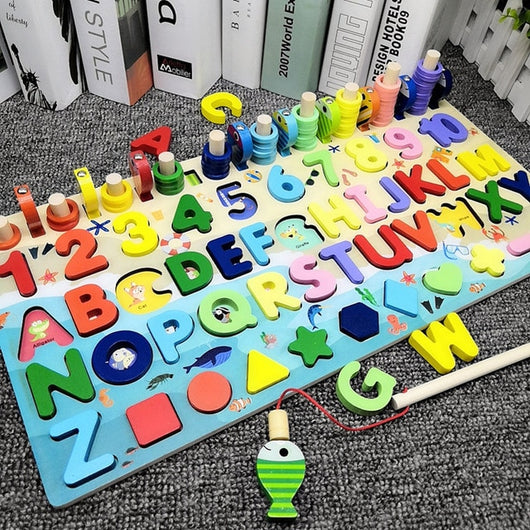 Montessori Educational Wooden Toys for Kids Board Math Fishing for 1 2 3 Years Old
