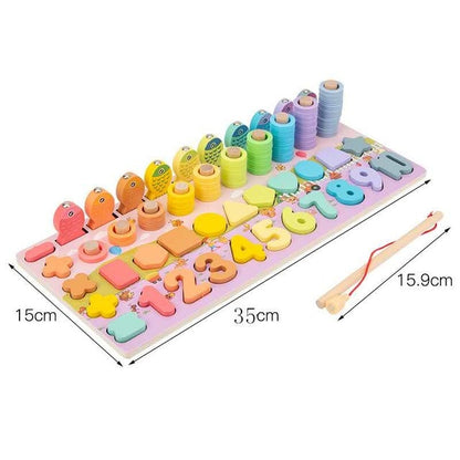 Montessori Educational Wooden Toys for Kids Board Math Fishing for 1 2 3 Years Old